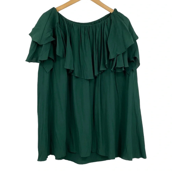 MLM Label Maison Off‎ The Shoulder Blouse Top Womens Size XS Oversized Green - Picture 1 of 9
